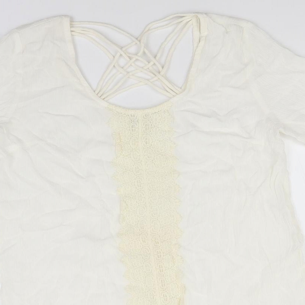 Glamorous Womens White   Basic Blouse Size XS Round Neck