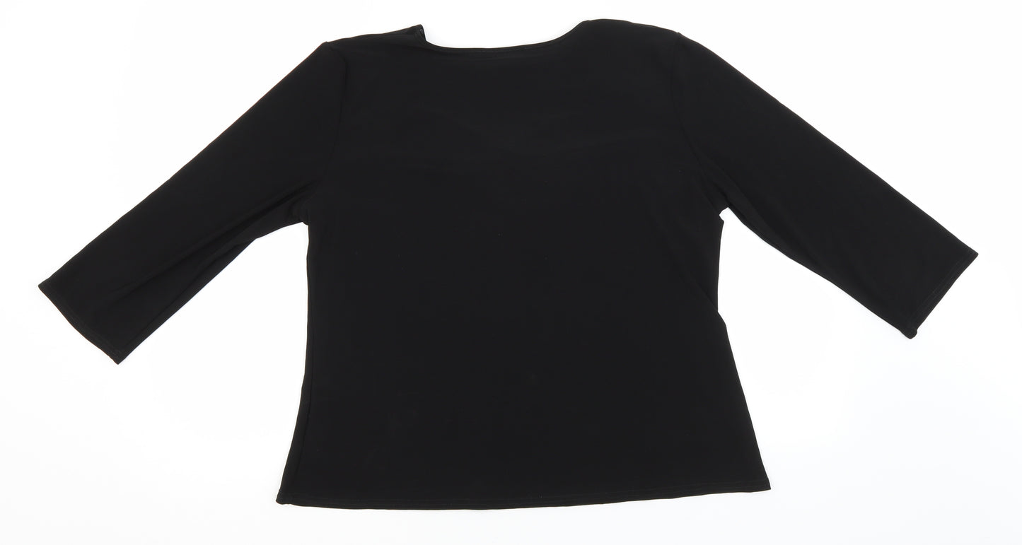 Saloos Womens Black  Polyester Basic T-Shirt Size L V-Neck