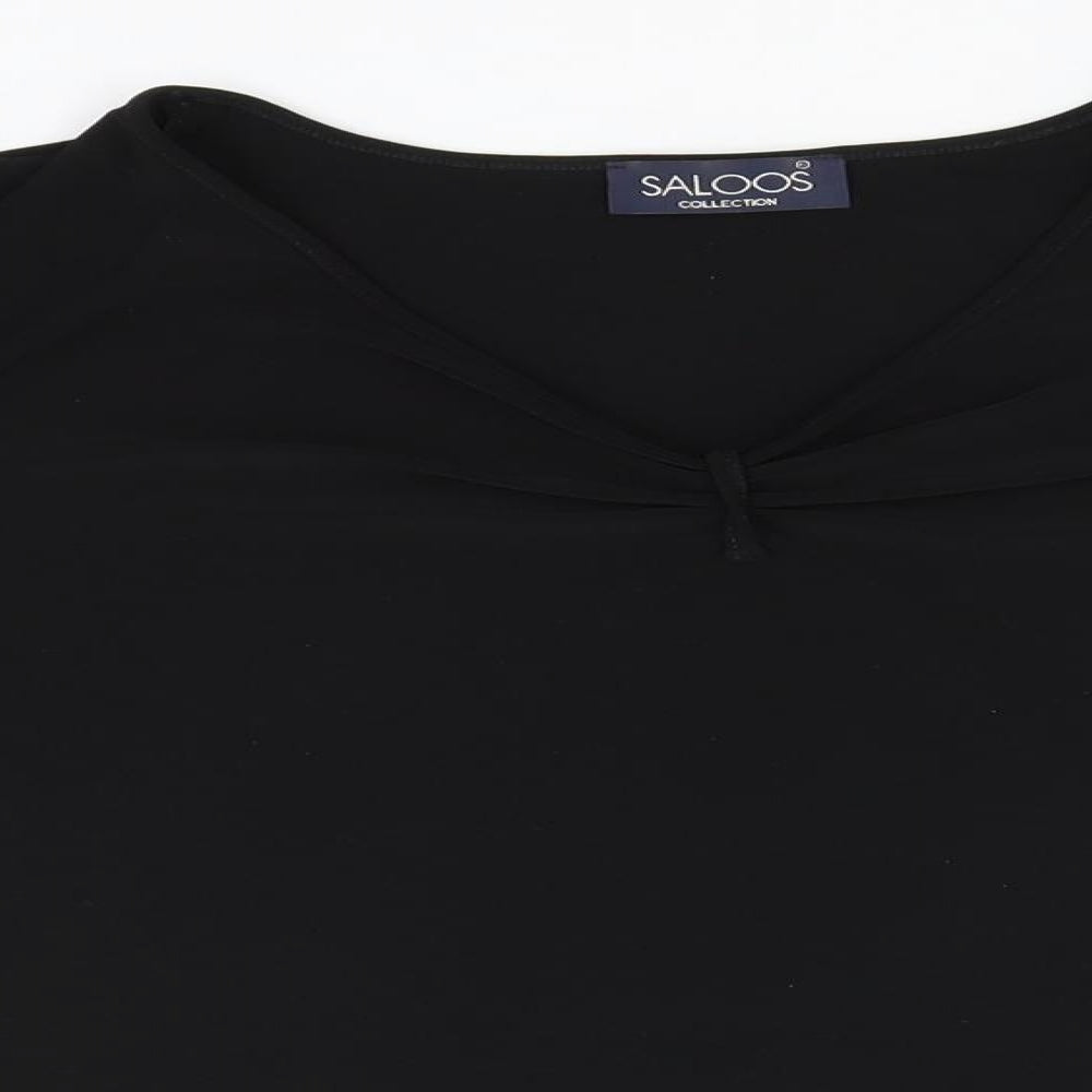 Saloos Womens Black  Polyester Basic T-Shirt Size L V-Neck