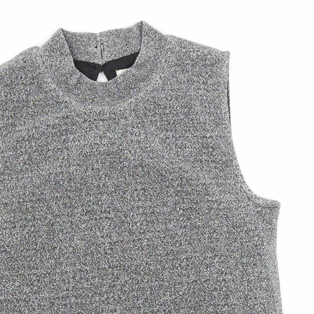 Primark Girls Silver  Polyamide Basic T-Shirt Size 10-11 Years High Neck