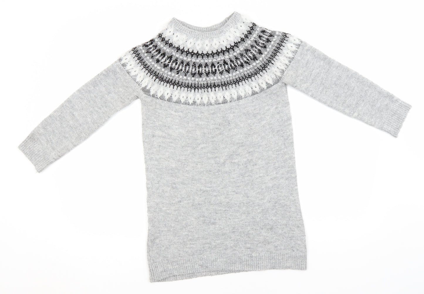 Primark Girls Grey Round Neck  Acrylic Pullover Jumper Size 9-10 Years
