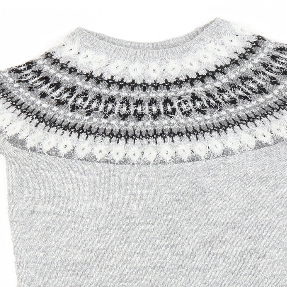 Primark Girls Grey Round Neck  Acrylic Pullover Jumper Size 9-10 Years