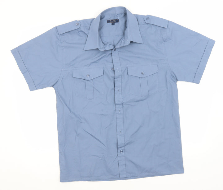 Easy Mens Blue Polyester Button-Up Size M Collared