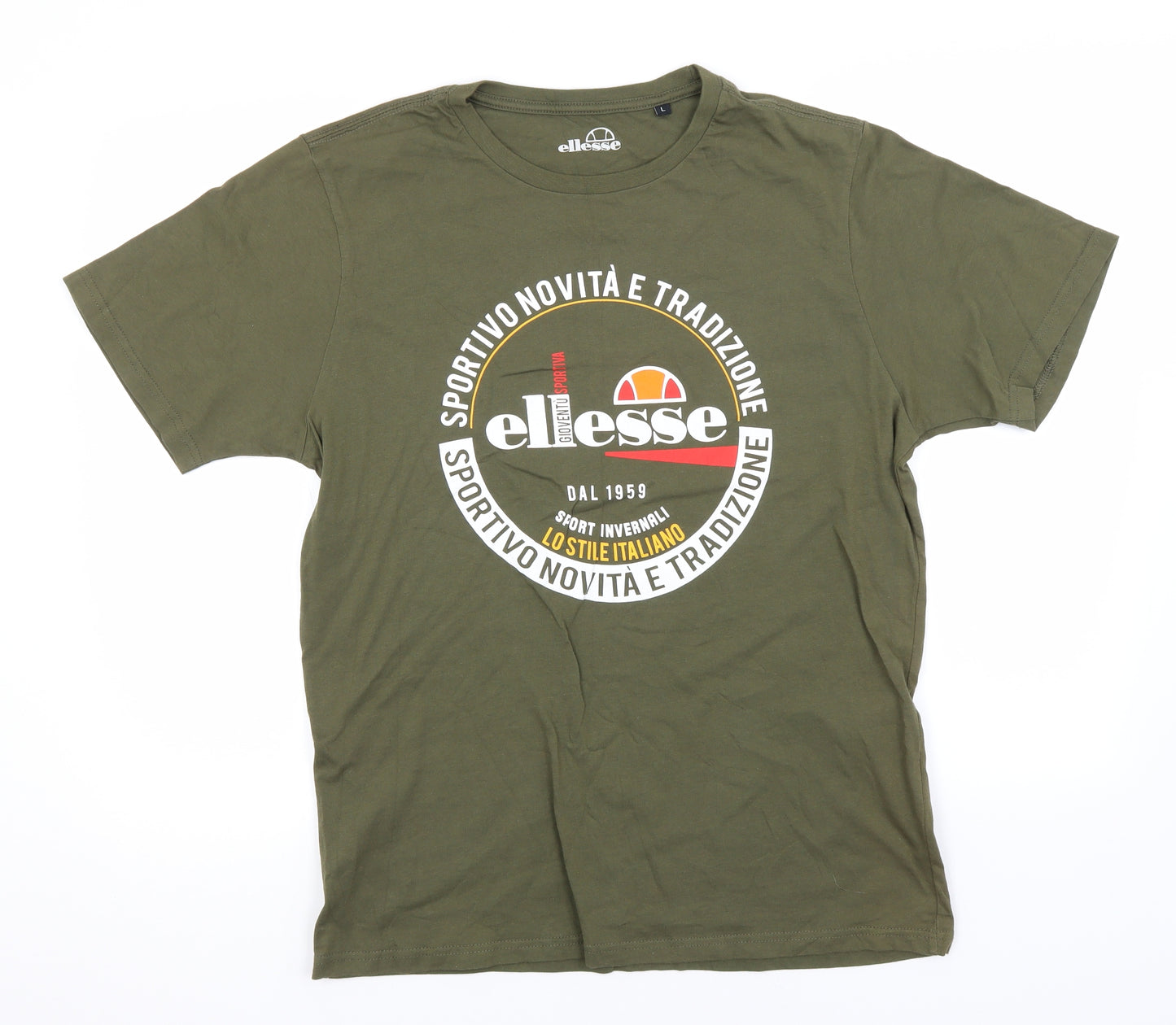 ellesse Mens Green  Cotton  T-Shirt Size L Round Neck