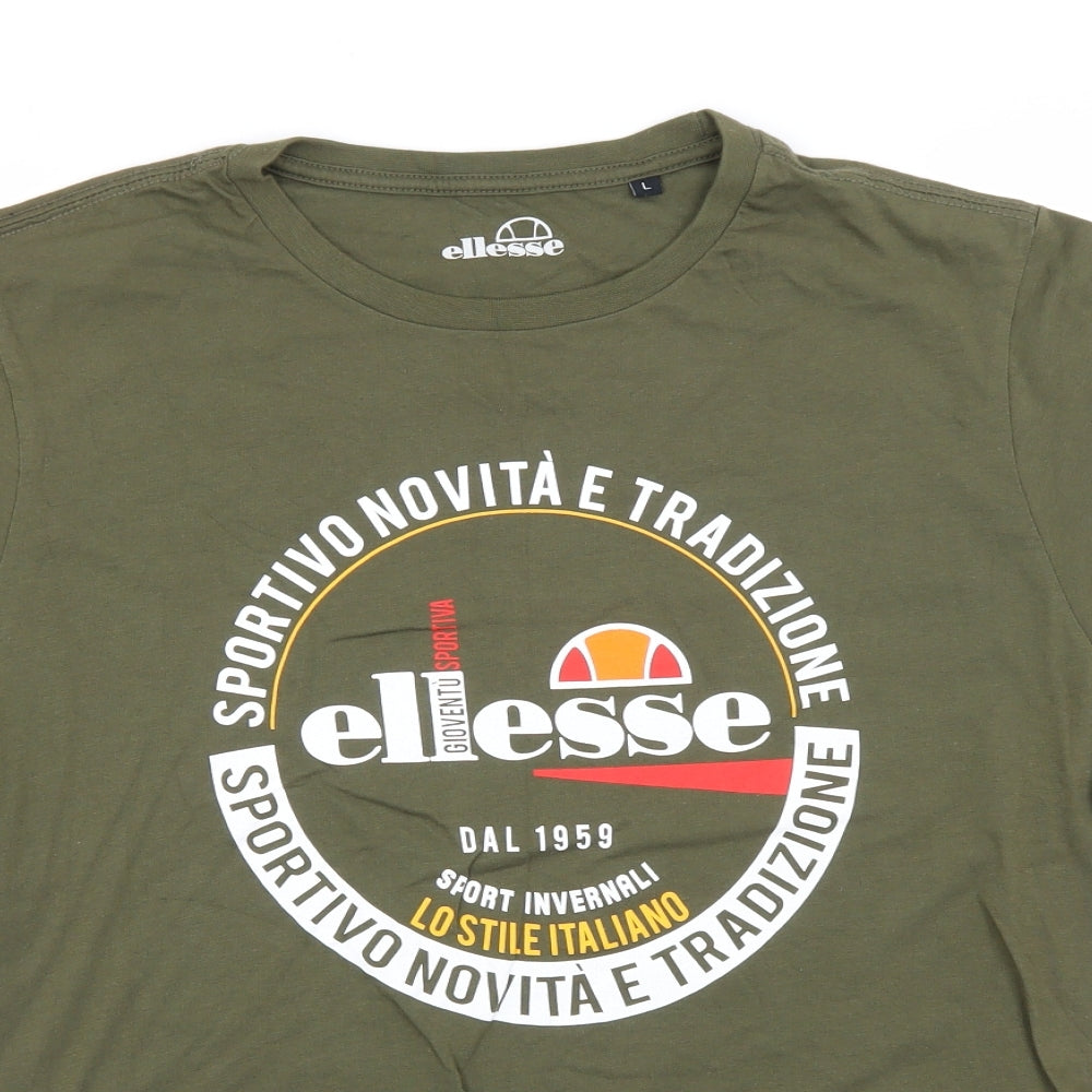 ellesse Mens Green  Cotton  T-Shirt Size L Round Neck
