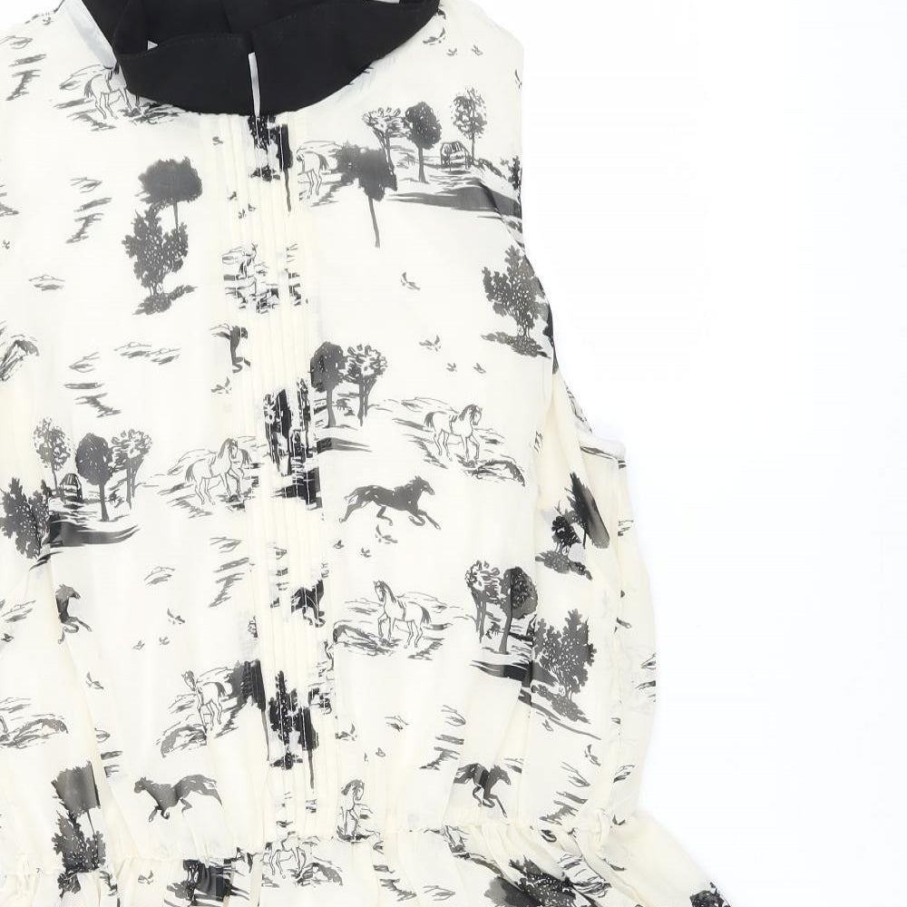 Atmosphere Womens Ivory Animal Print Polyester A-Line  Size 14  Collared