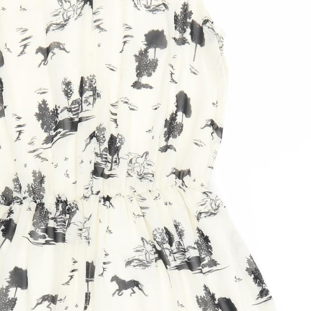 Atmosphere Womens Ivory Animal Print Polyester A-Line  Size 14  Collared