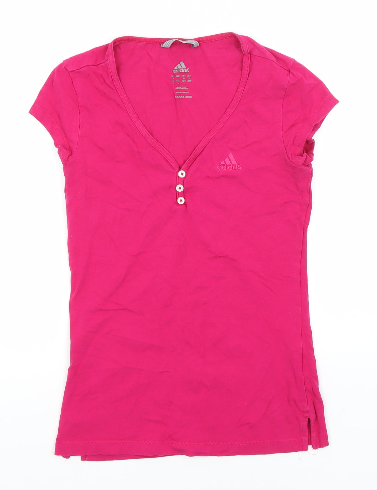 adidas Womens Pink  Cotton Basic T-Shirt Size 8 V-Neck