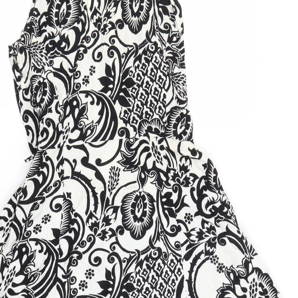 F&F Womens White Geometric Cotton A-Line  Size 10  Collared