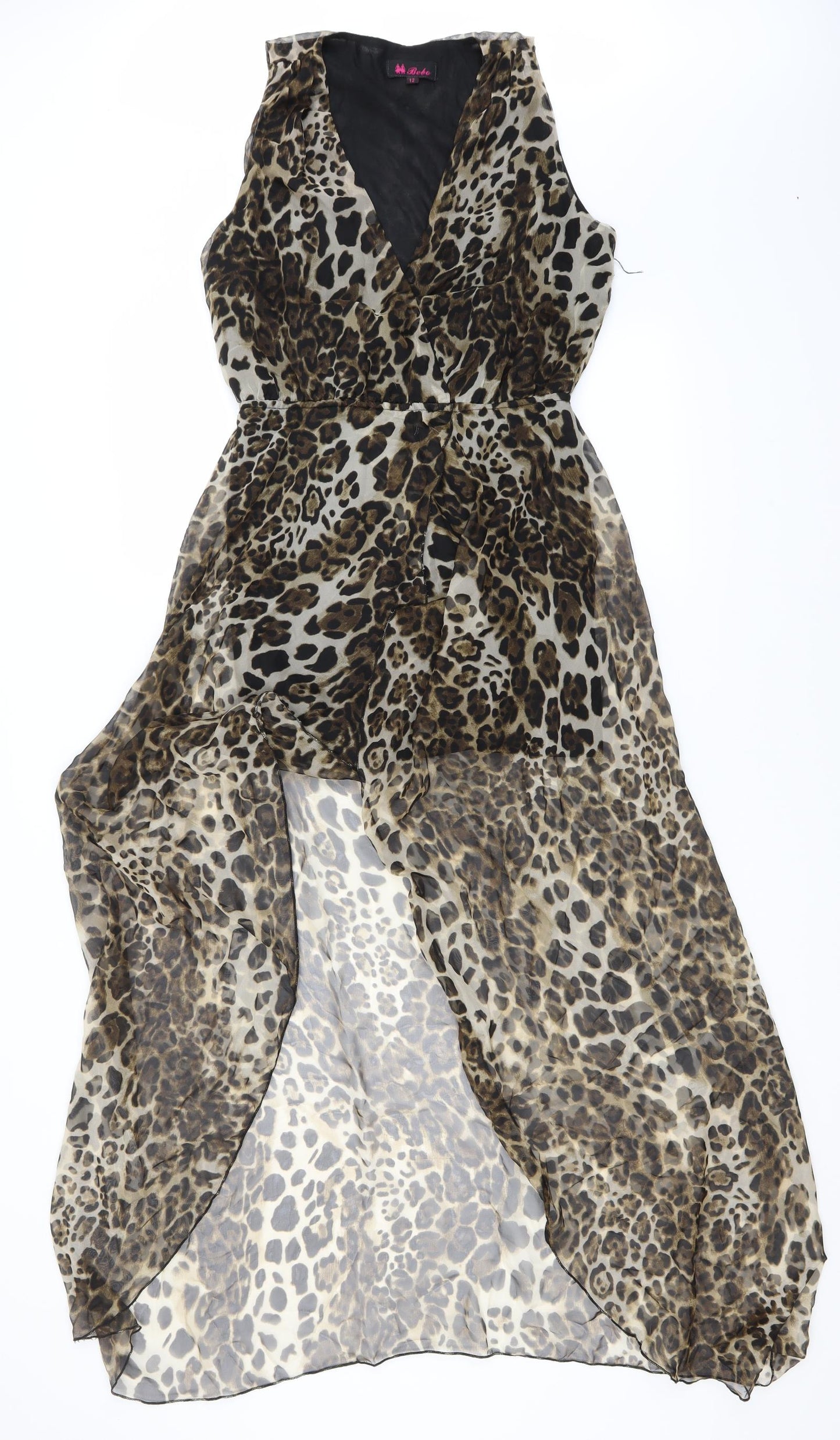 Preworn Womens Brown Animal Print Polyester A-Line  Size 12  V-Neck