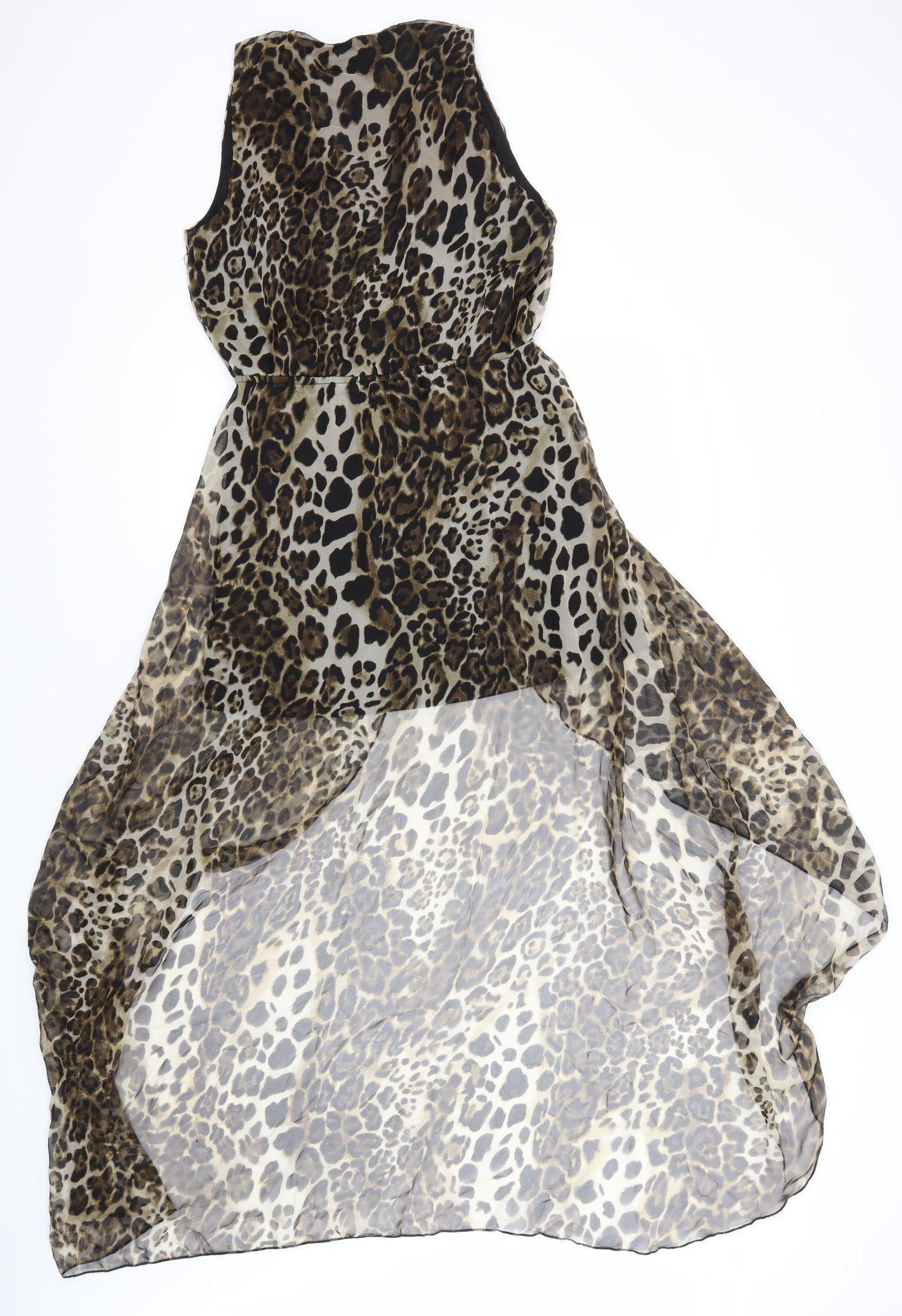 Preworn Womens Brown Animal Print Polyester A-Line  Size 12  V-Neck