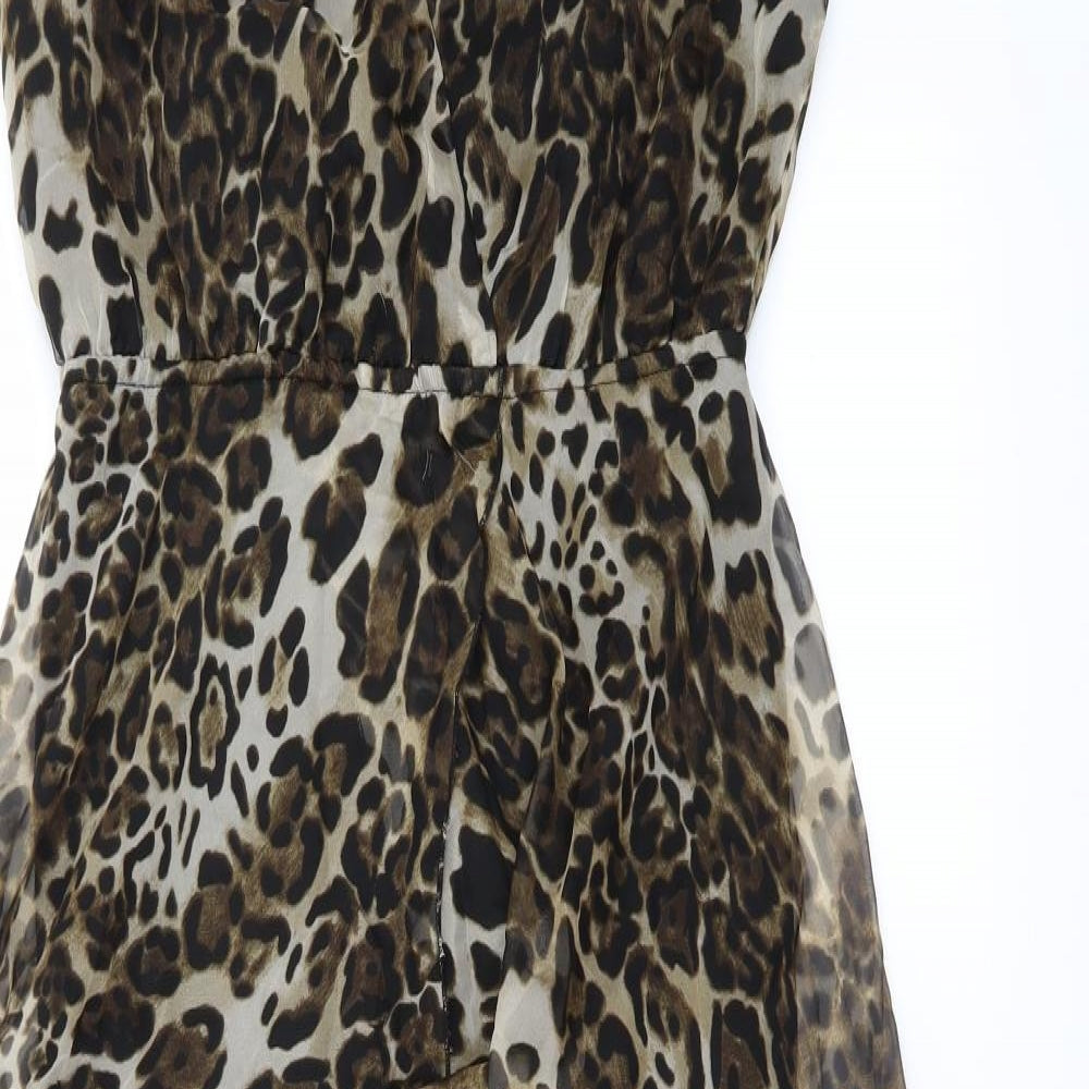 Preworn Womens Brown Animal Print Polyester A-Line  Size 12  V-Neck
