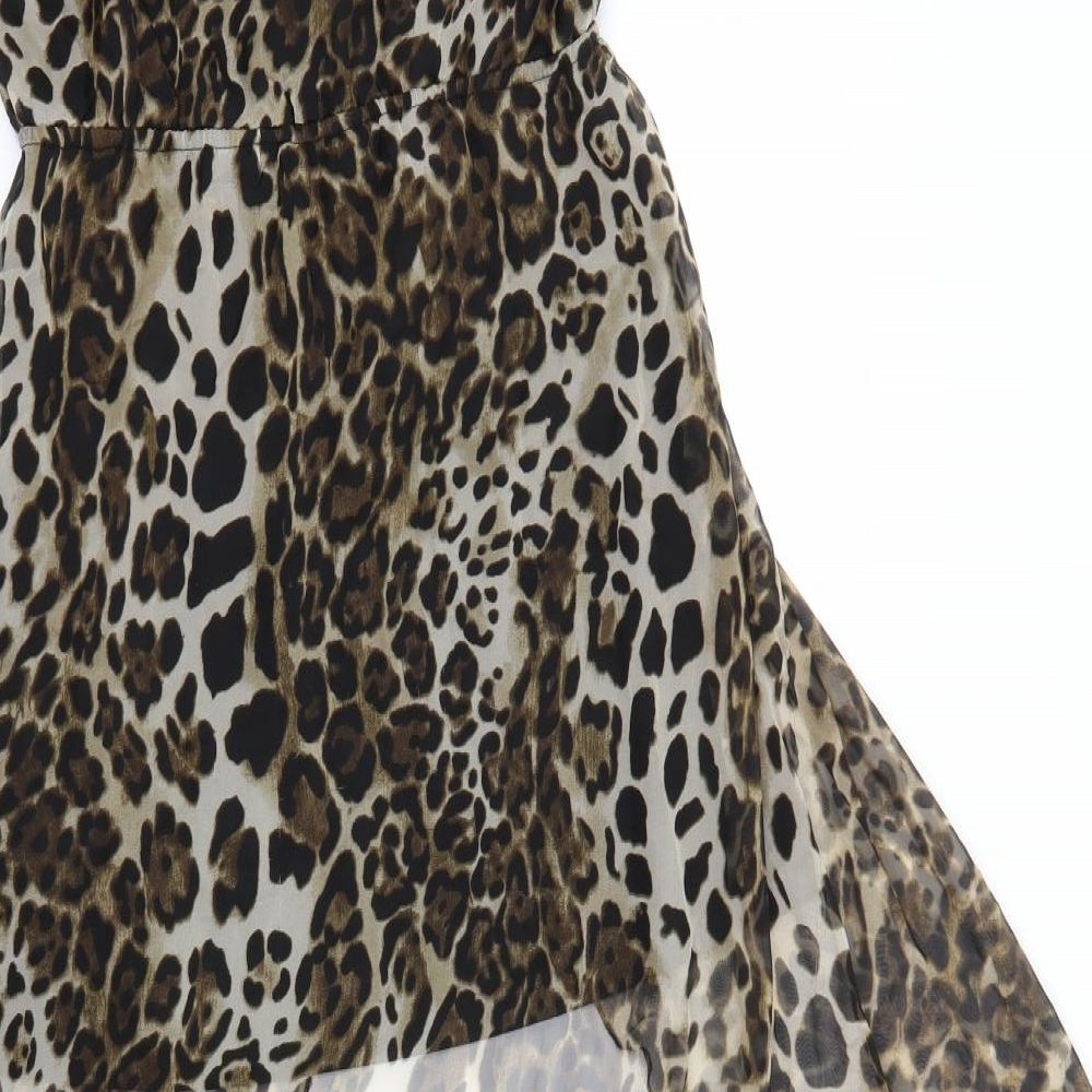 Preworn Womens Brown Animal Print Polyester A-Line  Size 12  V-Neck