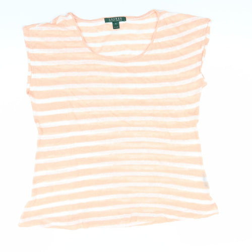 Lauren Womens Pink Striped Cotton Basic Tank Size S Round Neck