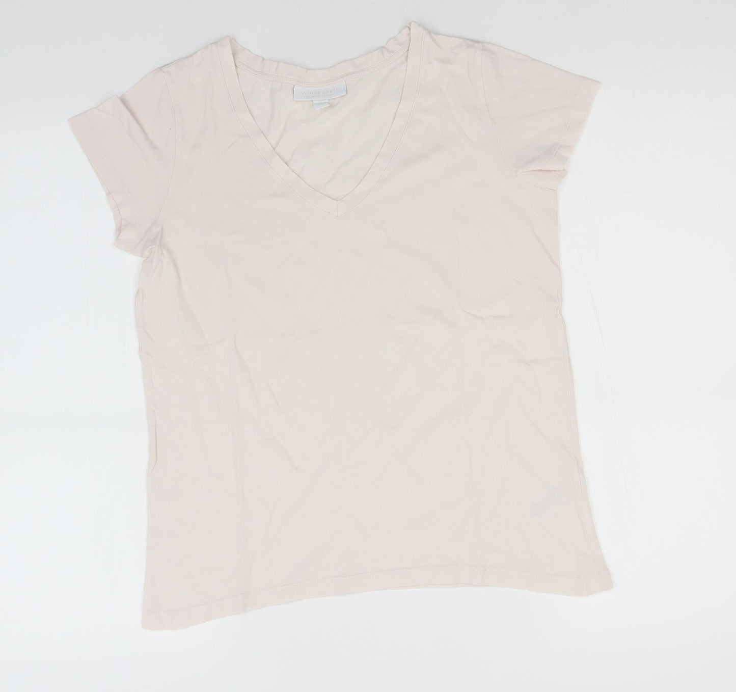 White Label Womens Ivory  Cotton Basic T-Shirt Size 10 V-Neck