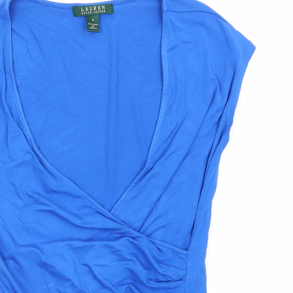 Lauren Womens Blue  Viscose Basic T-Shirt Size S V-Neck