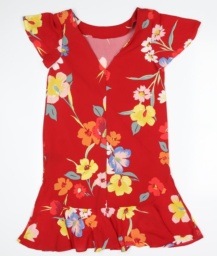 NEXT Womens Red Floral Polyester Shift Size 10 Boat Neck