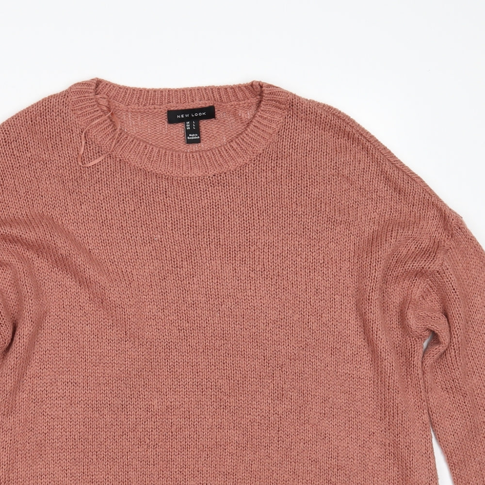 New Look Womens Pink Round Neck  Acrylic Pullover Jumper Size L