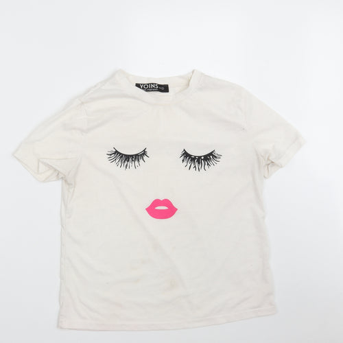 Yoins Womens White  Cotton Basic T-Shirt Size L Round Neck