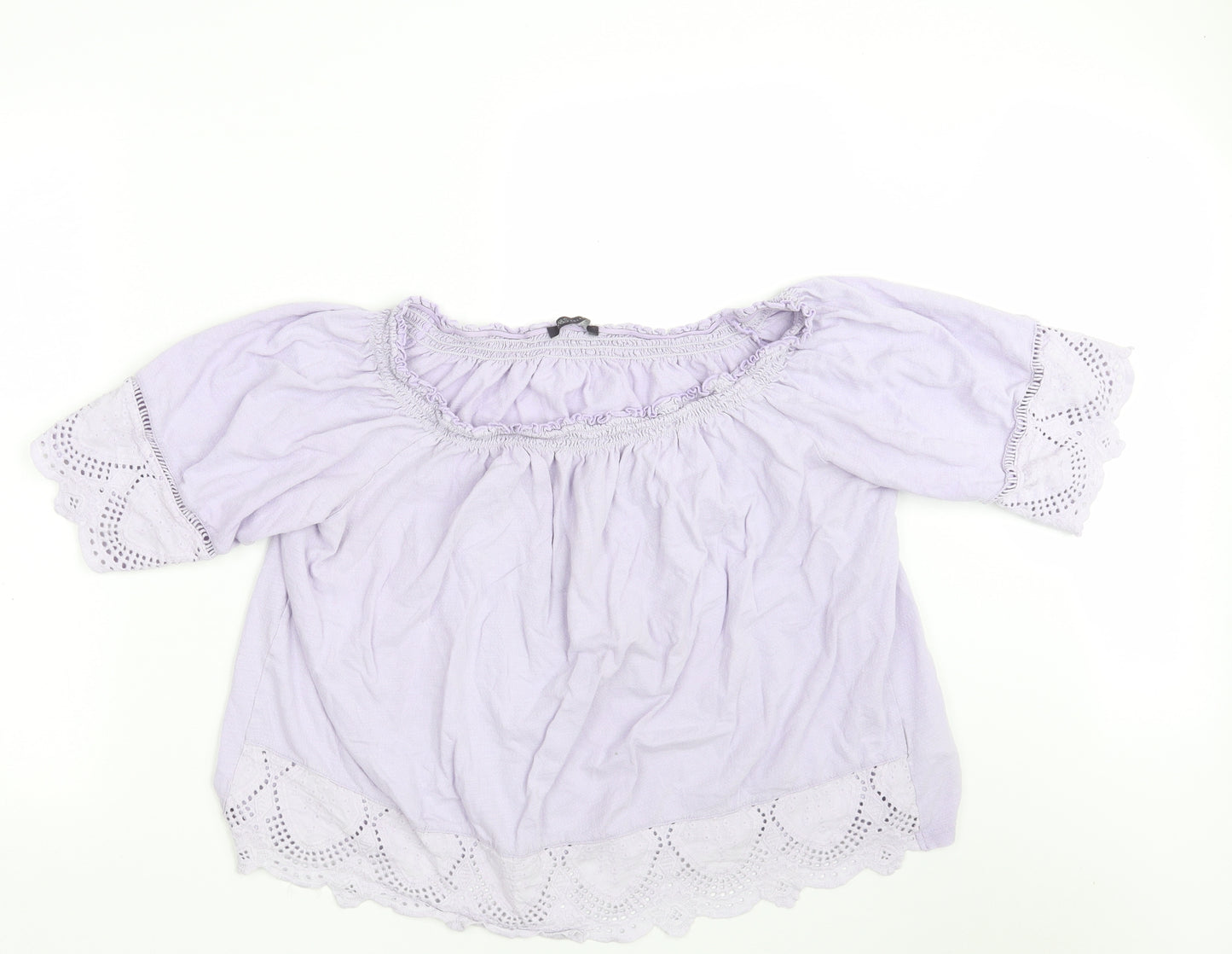 M&S Womens Purple  100% Cotton Basic Blouse Size 22 Boat Neck - Cropped