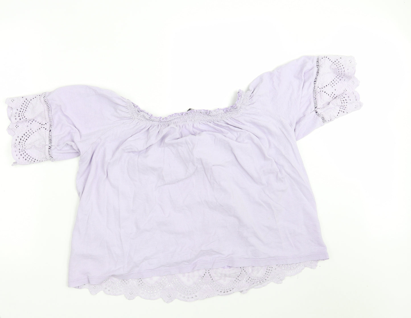 M&S Womens Purple  100% Cotton Basic Blouse Size 22 Boat Neck - Cropped