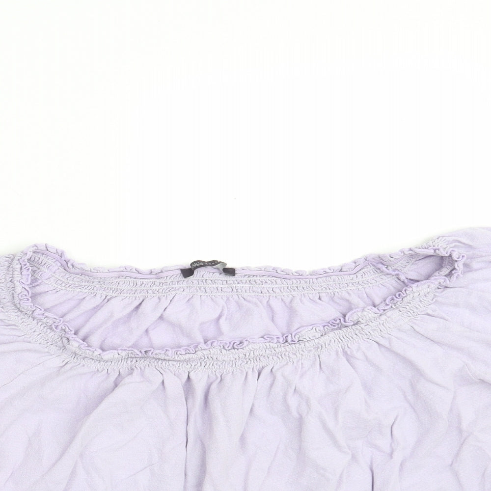 M&S Womens Purple  100% Cotton Basic Blouse Size 22 Boat Neck - Cropped