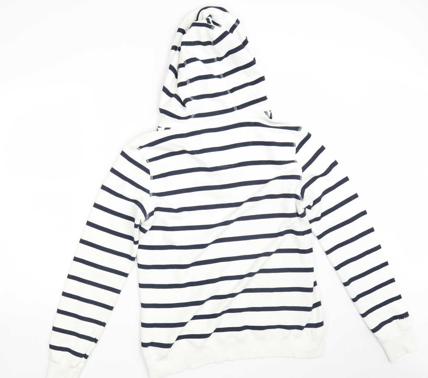 Fat Face Womens White Striped 100% Cotton Pullover Hoodie Size 14  Button