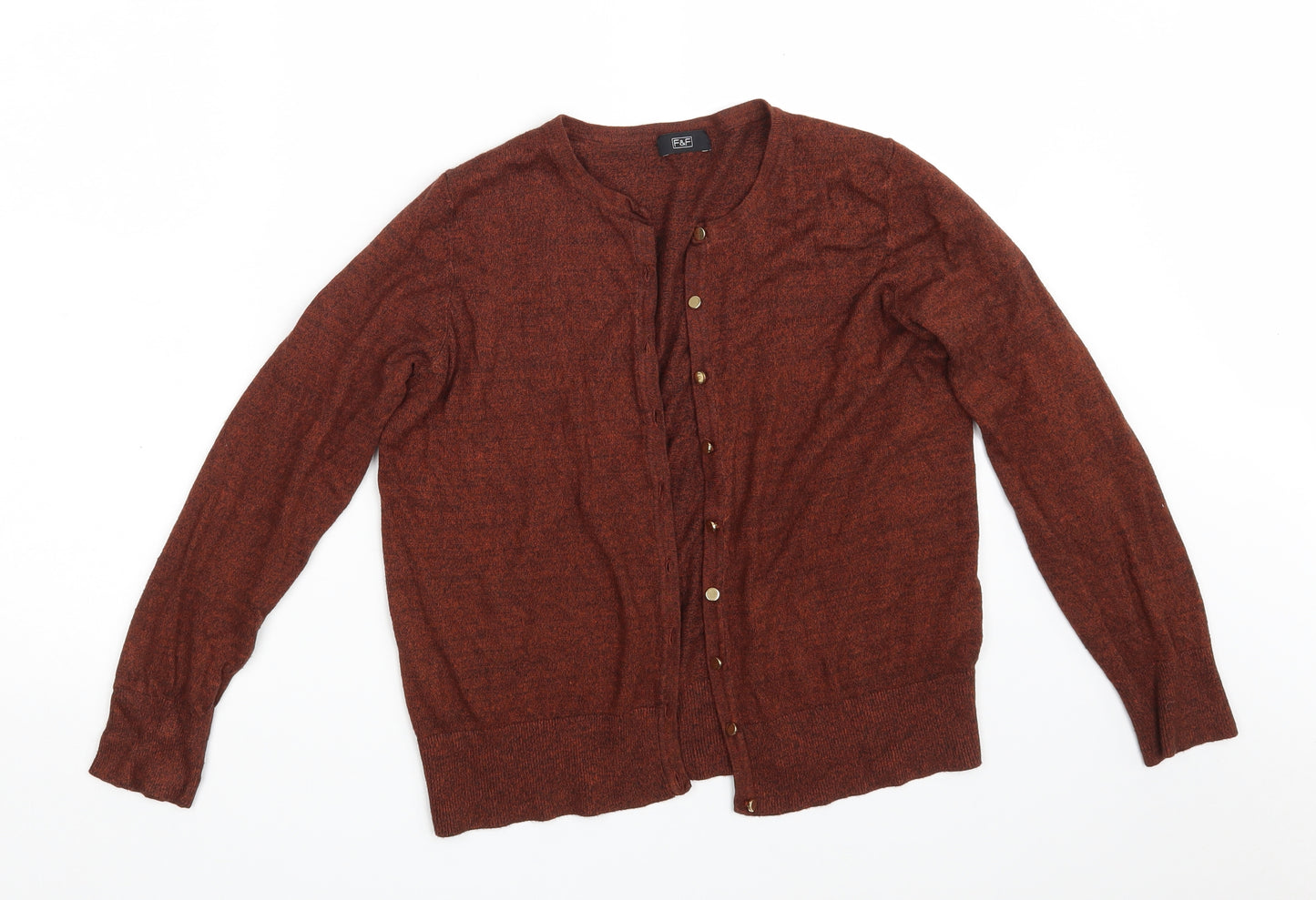 F&F Womens Brown Round Neck  Viscose Cardigan Jumper Size 16