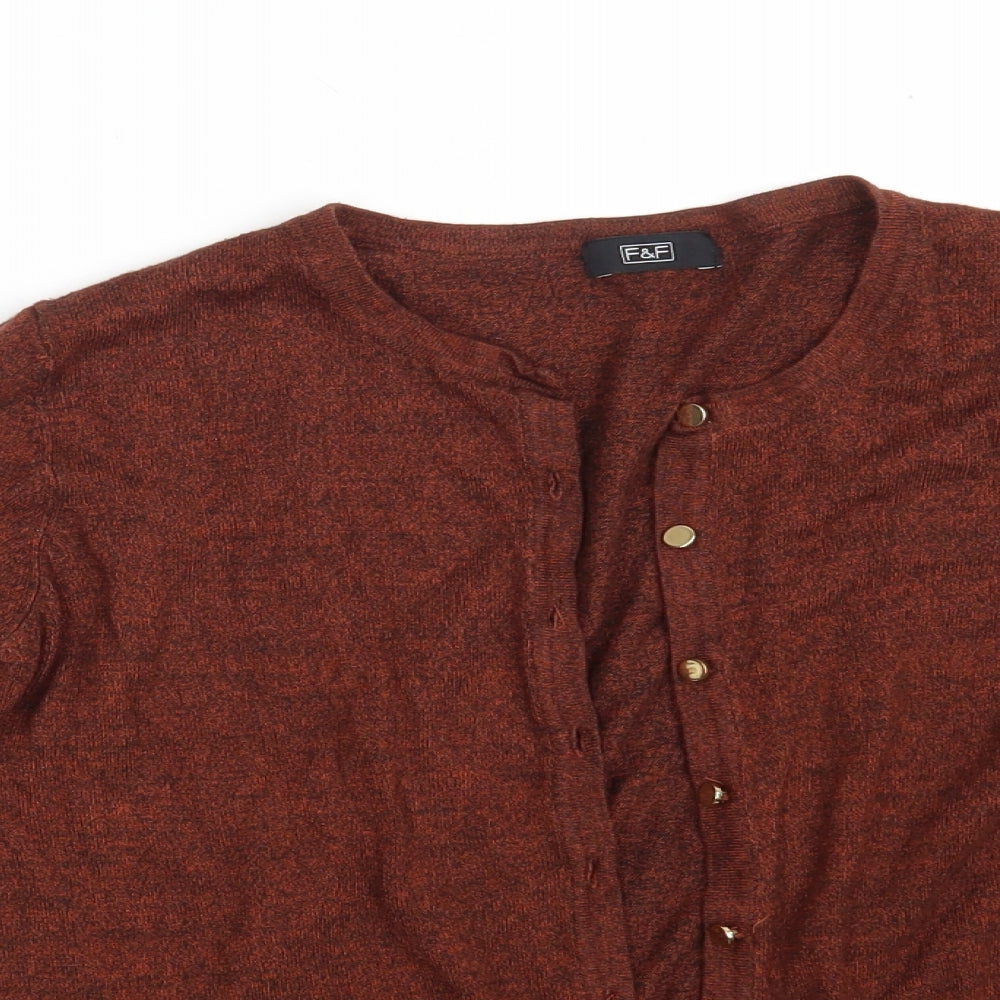 F&F Womens Brown Round Neck  Viscose Cardigan Jumper Size 16
