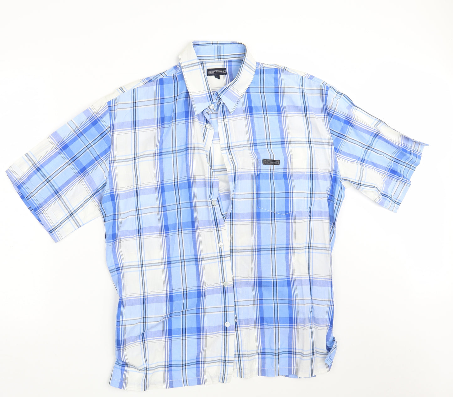 Teddy Smith Mens Blue Plaid Cotton  Button-Up Size XL Collared Button