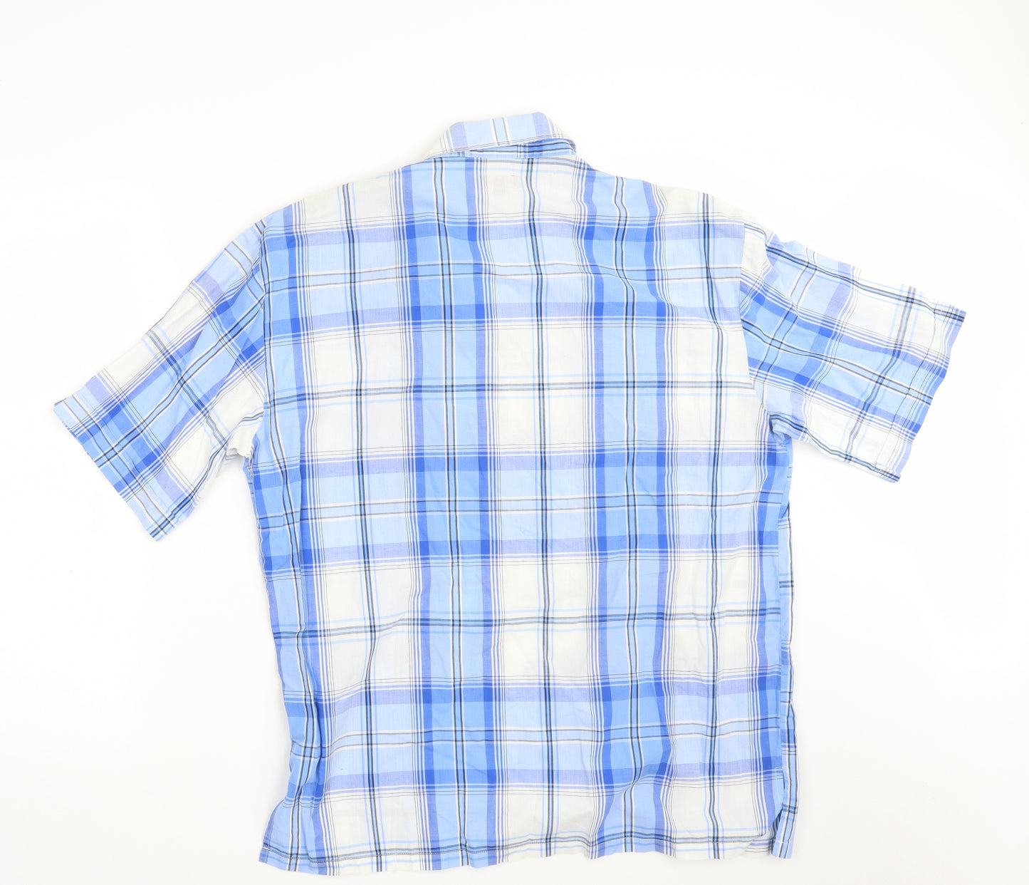 Teddy Smith Mens Blue Plaid Cotton  Button-Up Size XL Collared Button