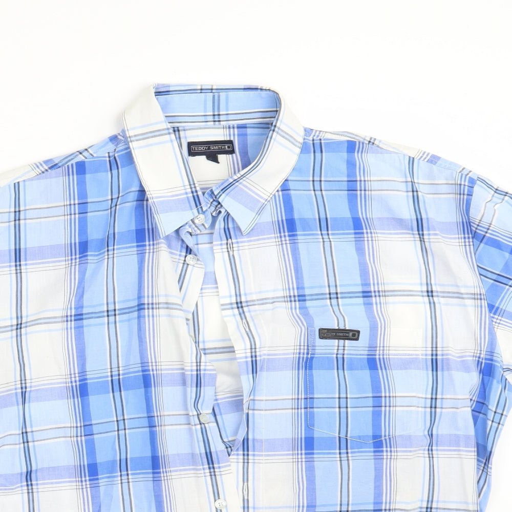 Teddy Smith Mens Blue Plaid Cotton  Button-Up Size XL Collared Button
