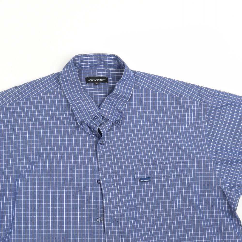 Kickers Mens Blue Check Cotton  Button-Up Size XL Collared Button
