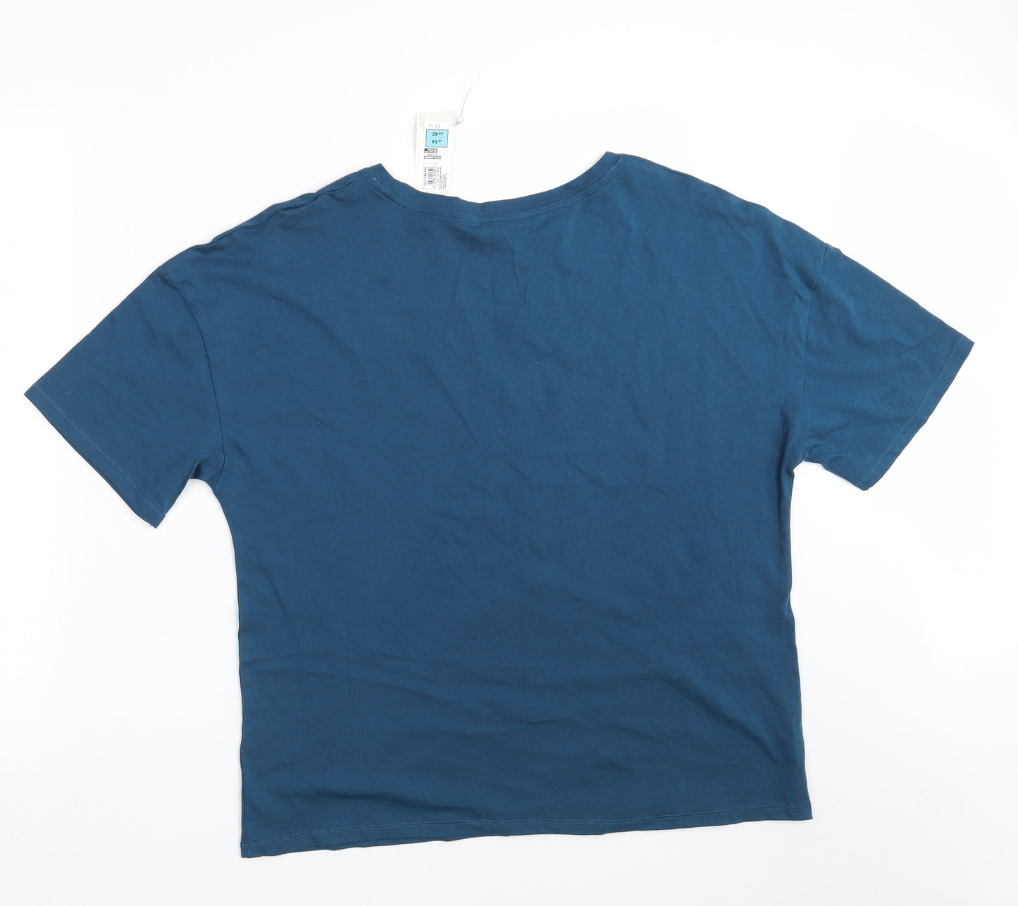 M&S Womens Blue  100% Cotton Basic T-Shirt Size 14 Round Neck - Lounge Wear