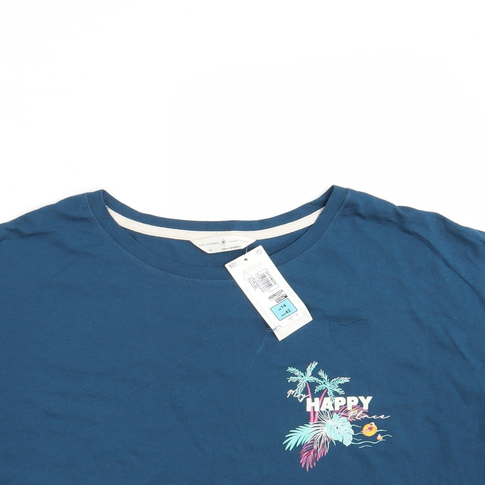 M&S Womens Blue  100% Cotton Basic T-Shirt Size 14 Round Neck - Lounge Wear