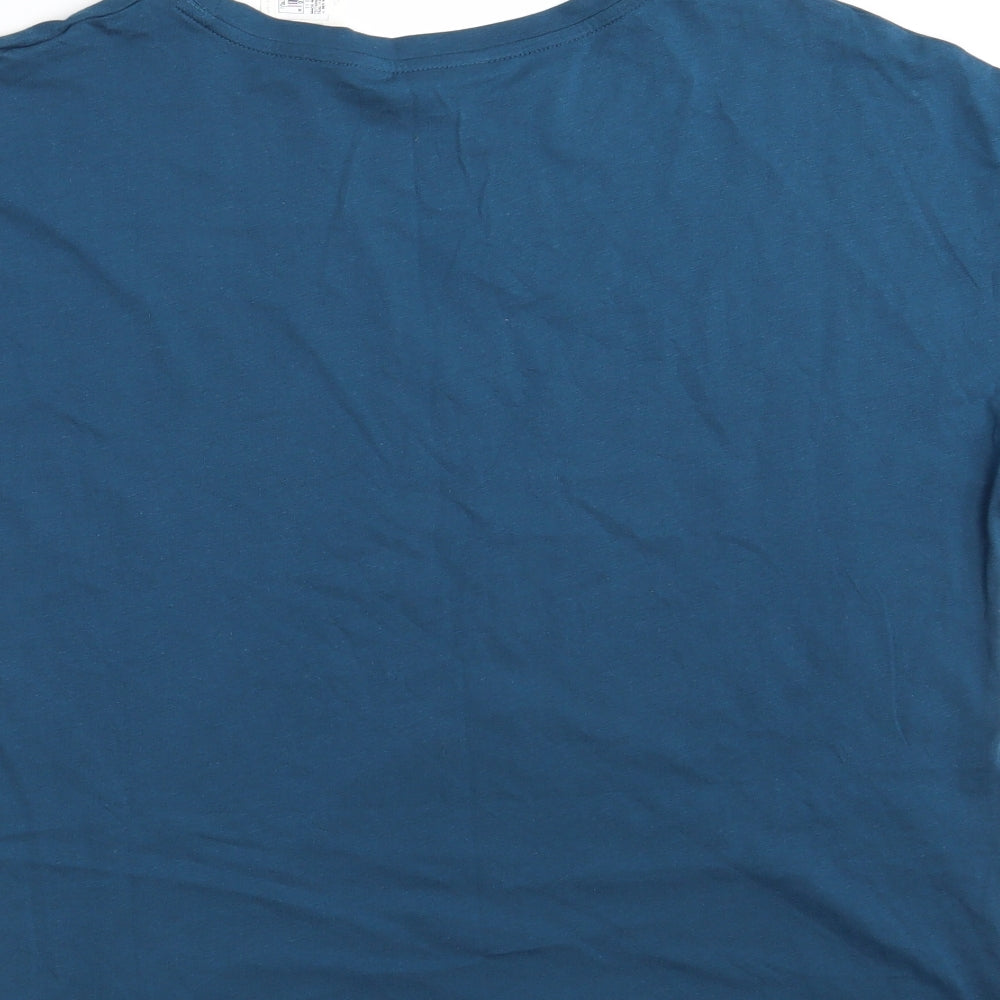 M&S Womens Blue  100% Cotton Basic T-Shirt Size 14 Round Neck - Lounge Wear