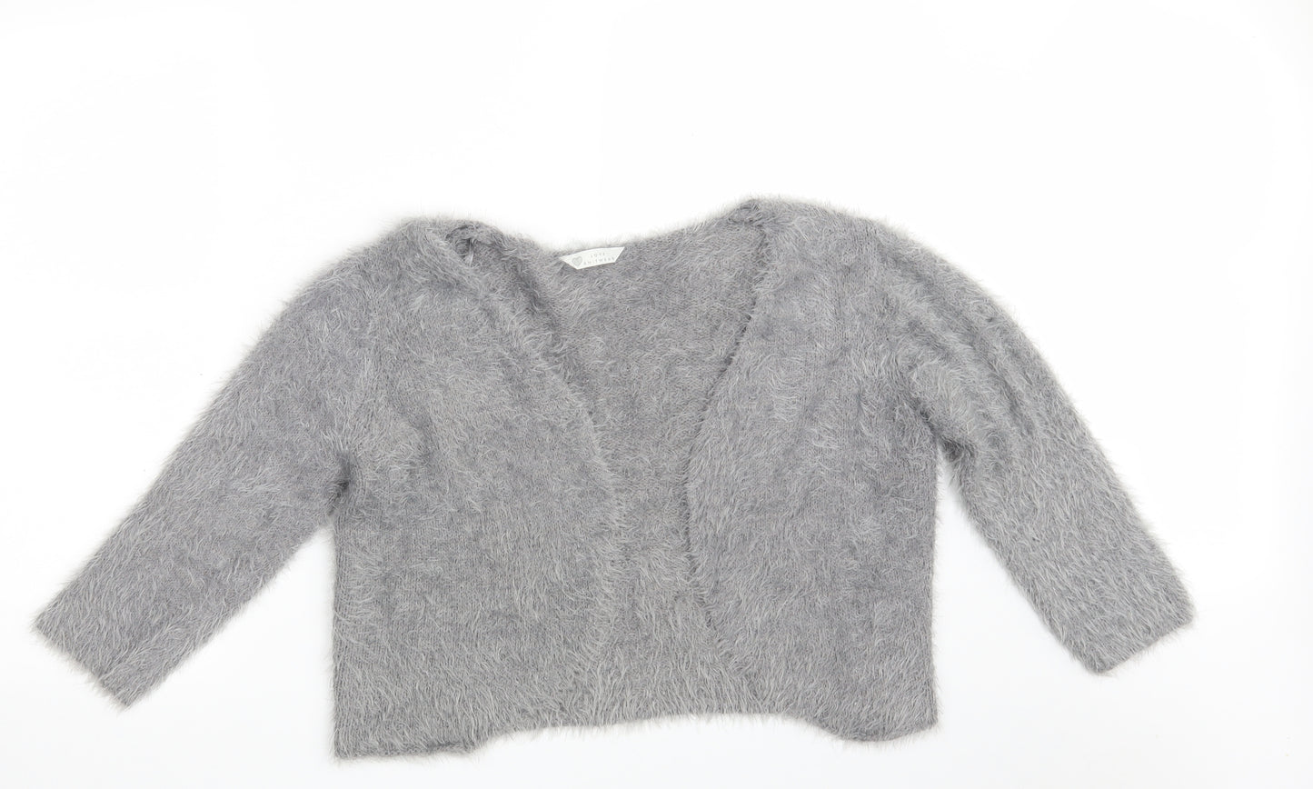 BHS Womens Grey V-Neck  Nylon Shrug Jumper Size 18   - Cropped