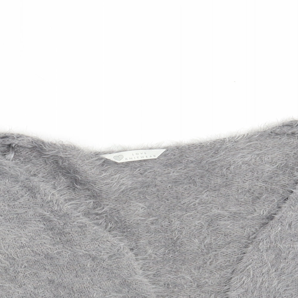 BHS Womens Grey V-Neck  Nylon Shrug Jumper Size 18   - Cropped