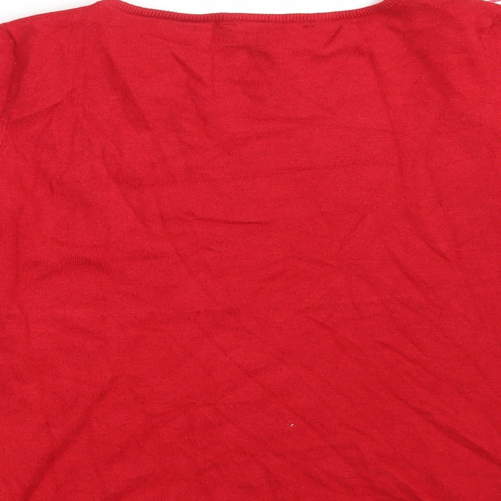 Bonmarché Womens Red Round Neck Floral Viscose Pullover Jumper Size 12