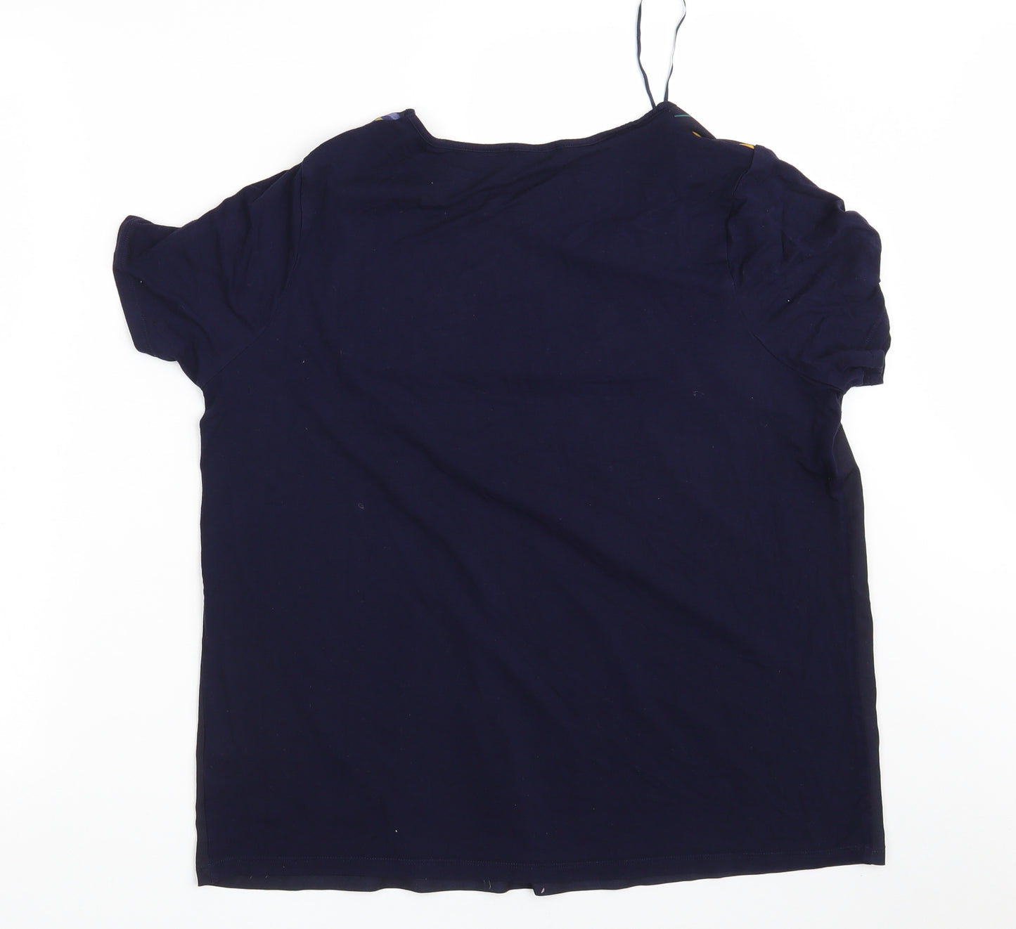 Papaya Womens Blue Floral Polyester Basic T-Shirt Size 14 Round Neck