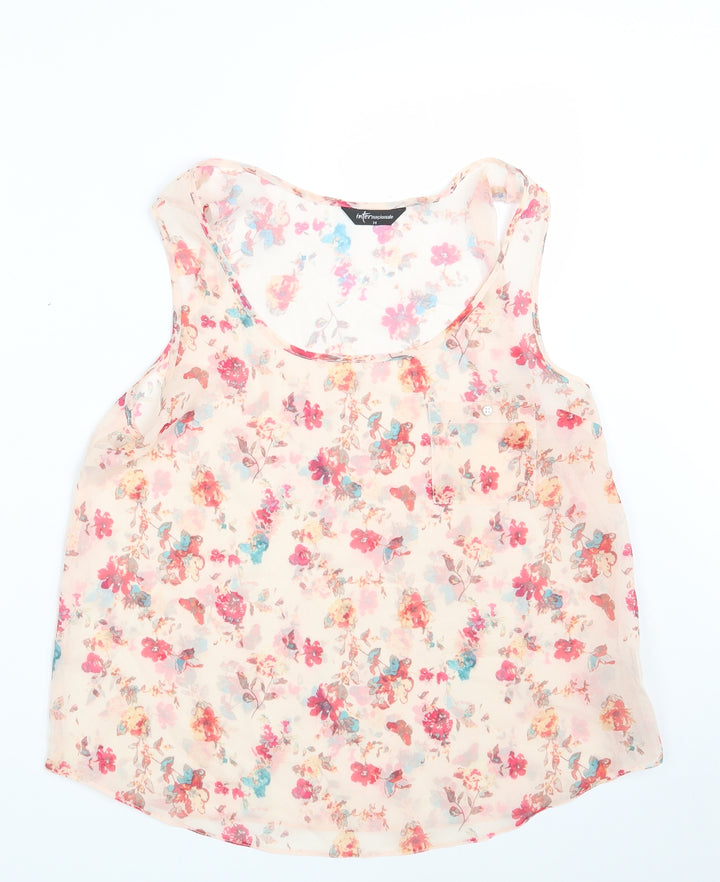Internacionale Womens Pink Floral Polyester Basic Blouse Size 14 Round Neck