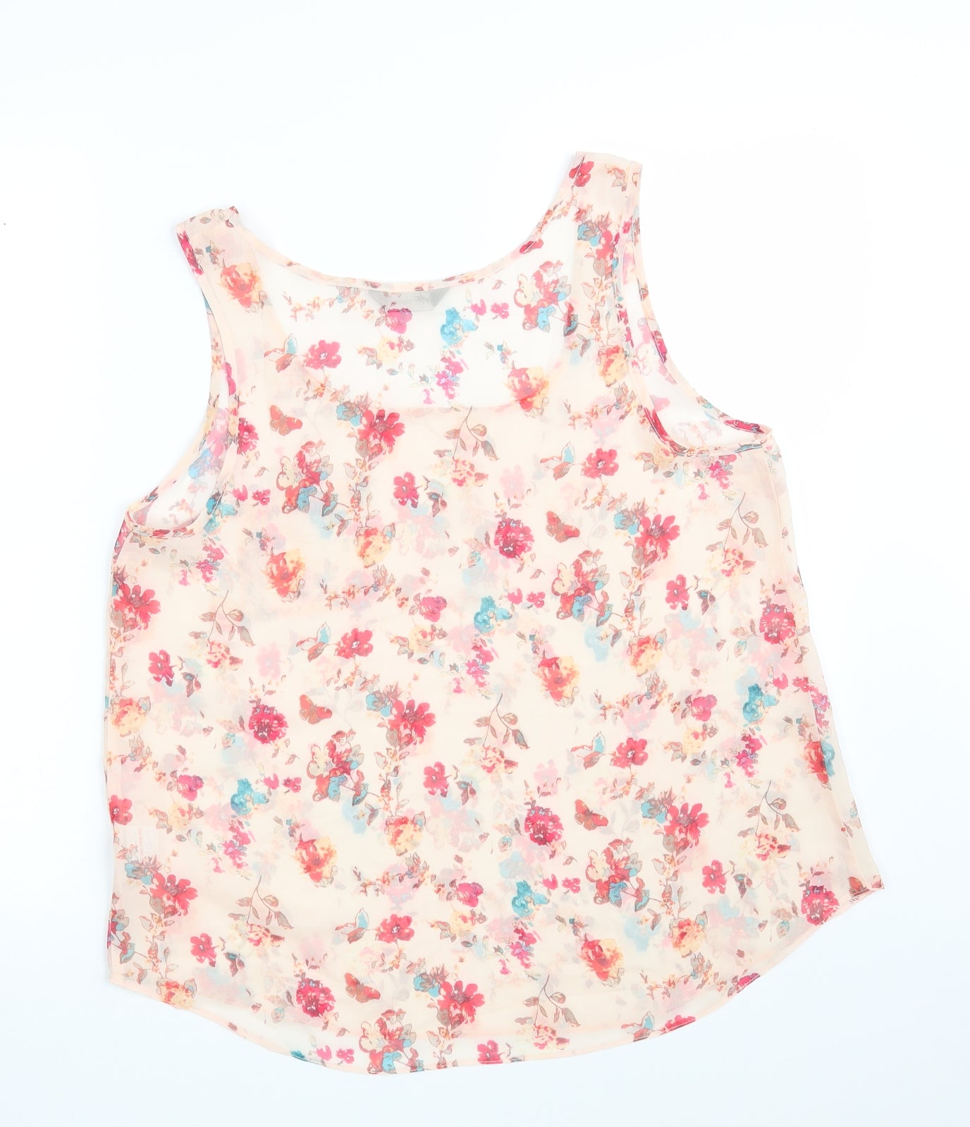 Internacionale Womens Pink Floral Polyester Basic Blouse Size 14 Round Neck