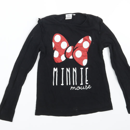 Disney Girls Black  100% Cotton Basic T-Shirt Size 8 Years Round Neck  - Minnie Mouse