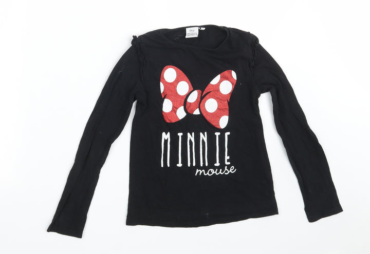 Disney Girls Black  100% Cotton Basic T-Shirt Size 8 Years Round Neck  - Minnie Mouse