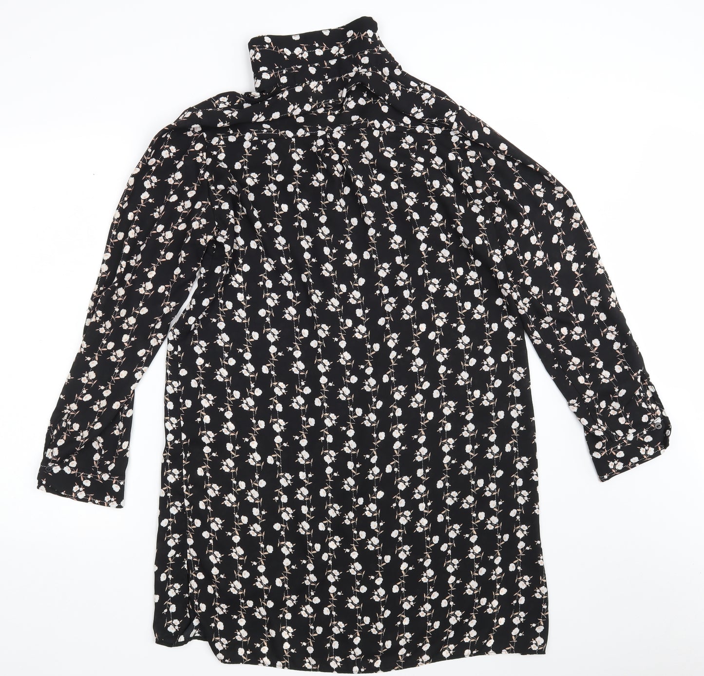 F&F Womens Black Floral Polyester Shirt Dress  Size 14  Collared Button