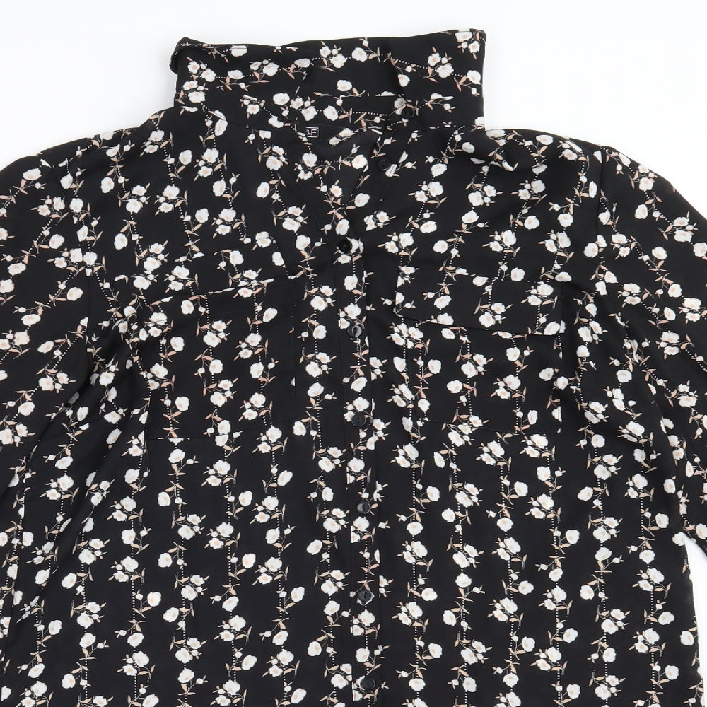 F&F Womens Black Floral Polyester Shirt Dress  Size 14  Collared Button