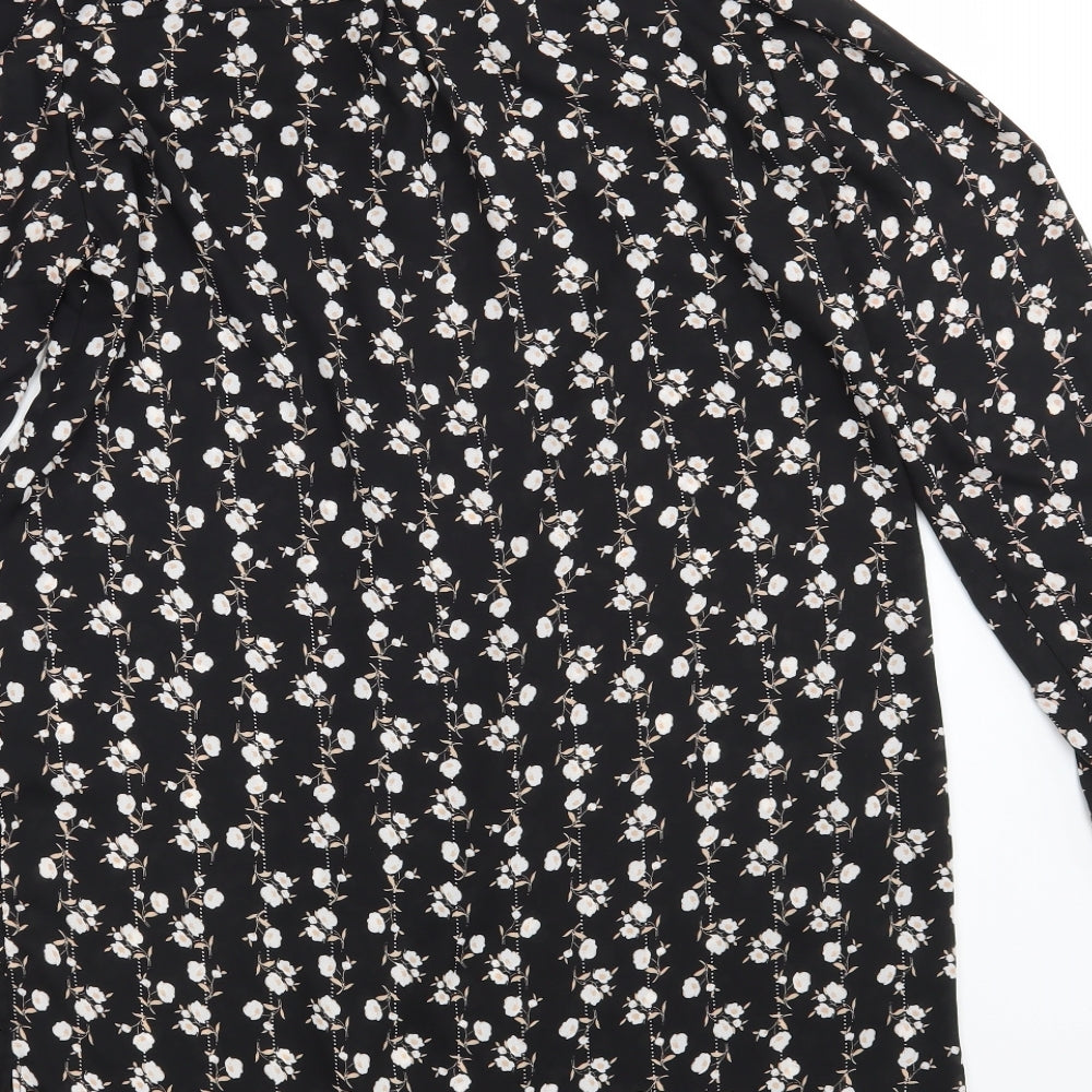 F&F Womens Black Floral Polyester Shirt Dress  Size 14  Collared Button