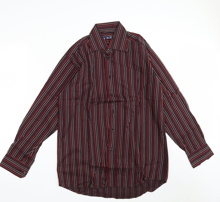 Ben Sherman Mens Multicoloured Striped Cotton Button-Up Size 15 Collared Button