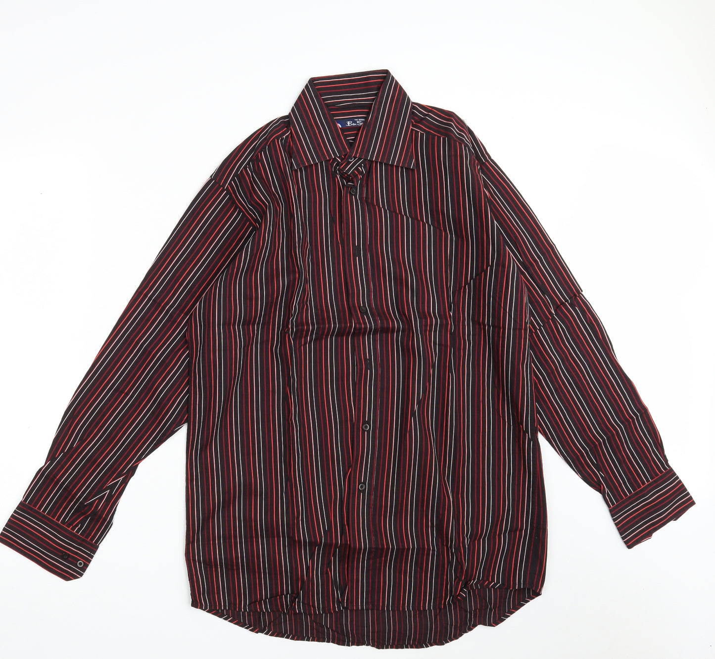 Ben Sherman Mens Multicoloured Striped Cotton  Button-Up Size 15 Collared Button