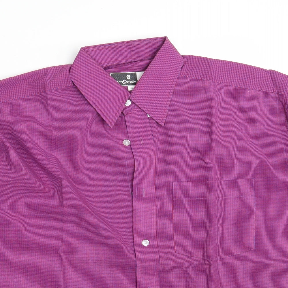 Yves Saint Laurent Mens Purple  Polyester  Button-Up Size 16 Collared Button